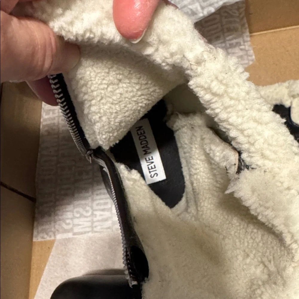 Steve Madden Black Boots with Shearling Trim - Picture 2 of 5